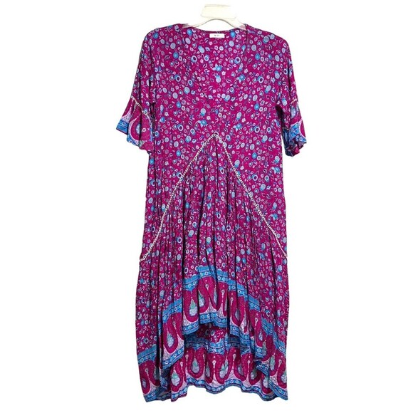 Aura Boho Gypsy Peasant Flowy High Low Maxi Dress Multicolor Size Medium - Picture 1 of 15